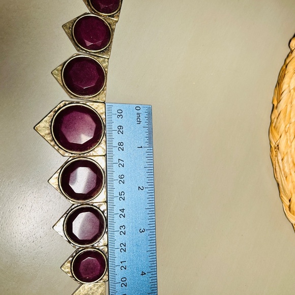 LUCKY BRAND Red Jade Stone Hammered Brass Pennant Collar Bib Necklace - Picture 11 of 12